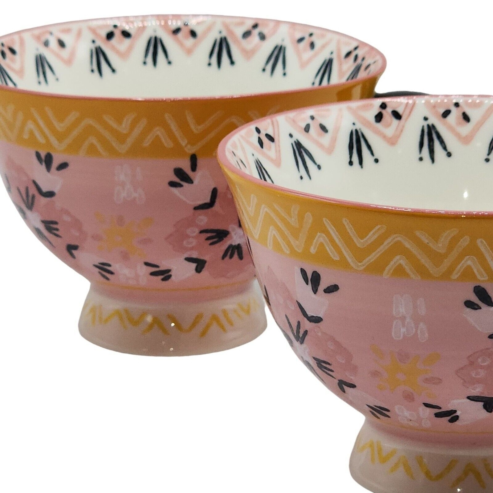 Bloom Pottery Set of 2 Pedestal Ceramic Tea Cups Coffee Mug Hand-Painted Floral