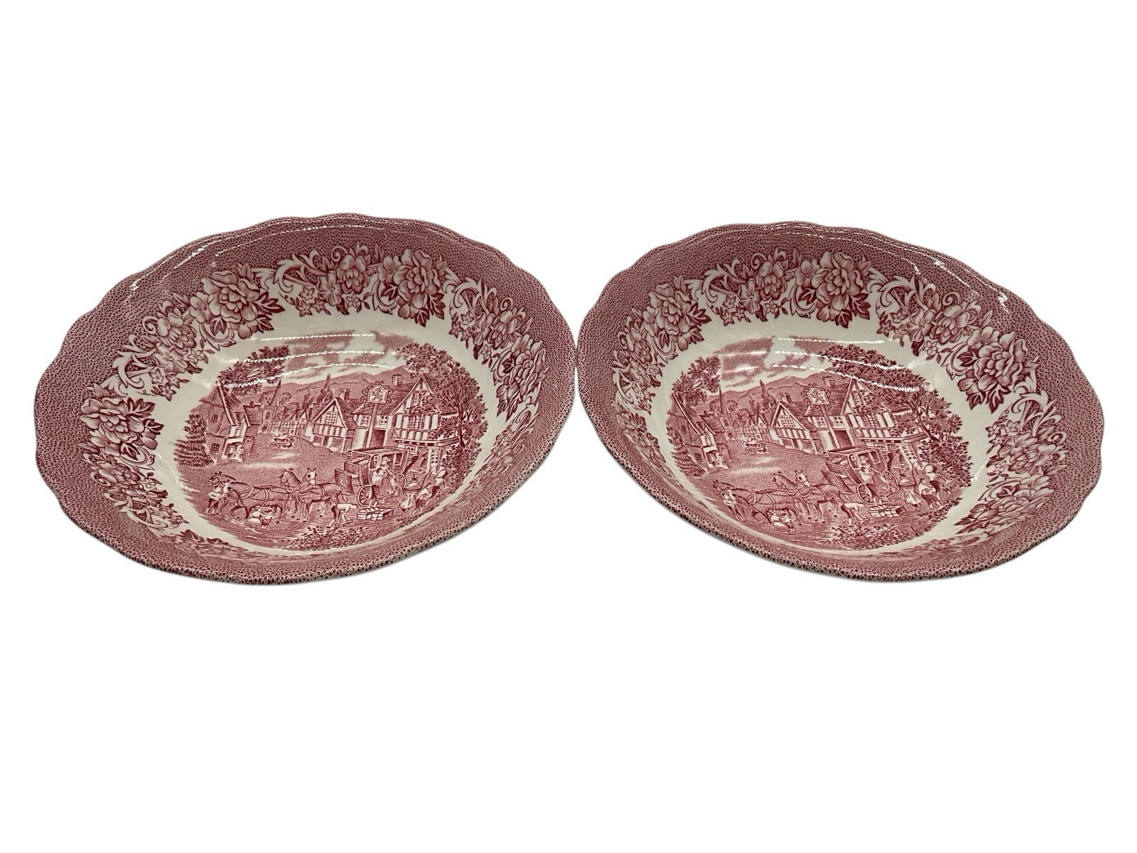 J & G Meakin Royal Staffordshire Stratford Stage 6.25″ Soup Bowls (2) VTG Pink