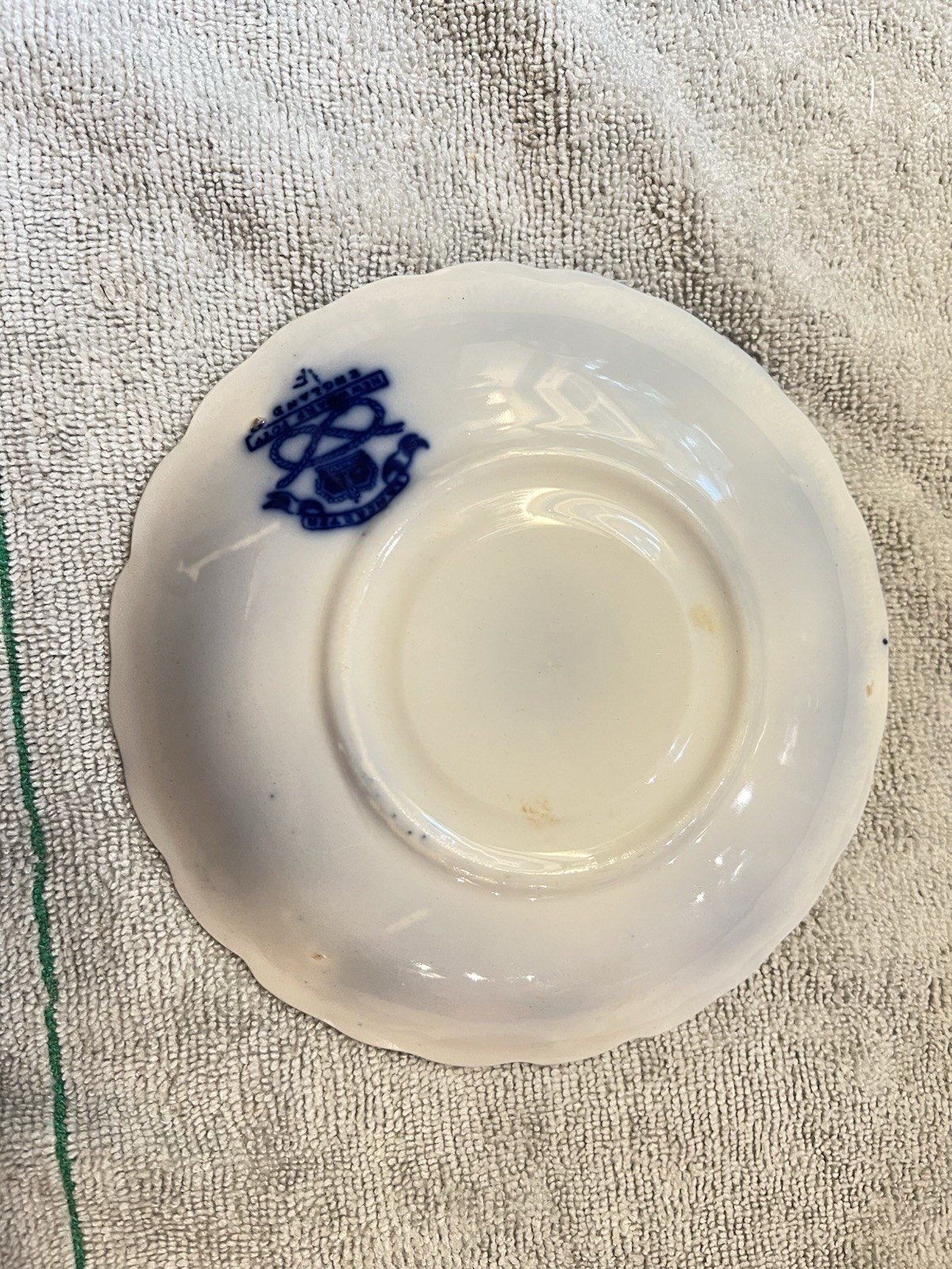 Antique New Wharf Lancaster Flow Blue Ceramic Floral Saucer Victorian c. 1891