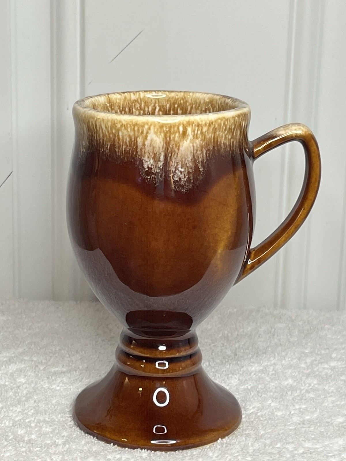 Set of 4 Vintage Hull Pottery Brown Drip Glaze Irish Coffee Pedestal Mugs 6″