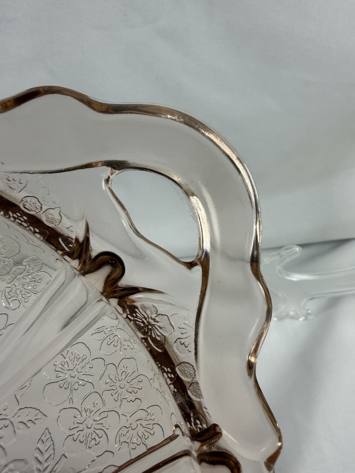 Vintage Jeanette Pink Depression Glass Cherry Blossom Handled Tray READ Repro