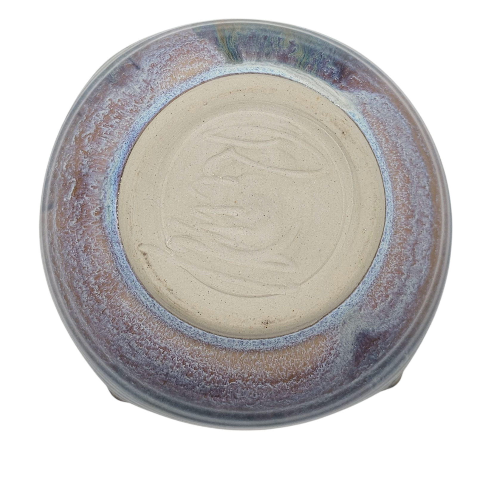 VTG Studio Pottery Signed Reactive Drip Glaze Blue Purple Gold Stoneware 7