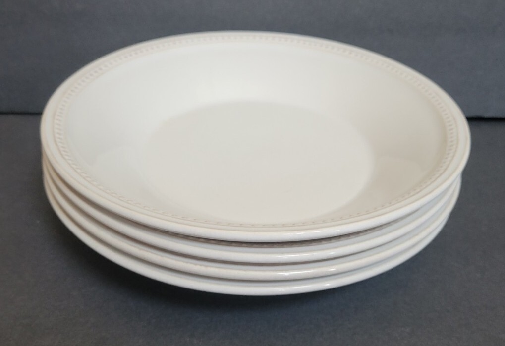 Set of 4 Sur La Table Large 10 3/8″ Pasta Bowls Beaded Edge Ivory
