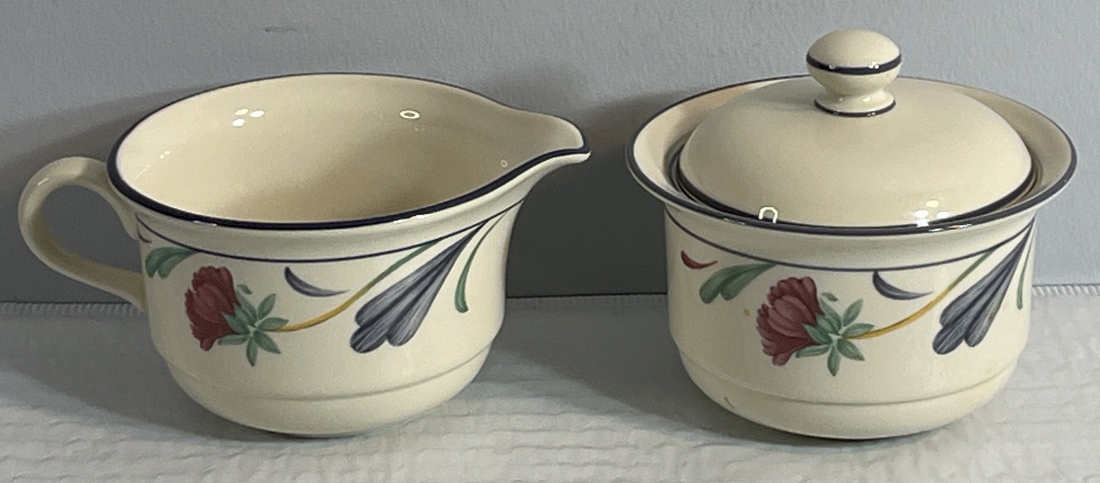Lenox Poppies on Blue Creamer and Sugar Bowl Set Chinastone