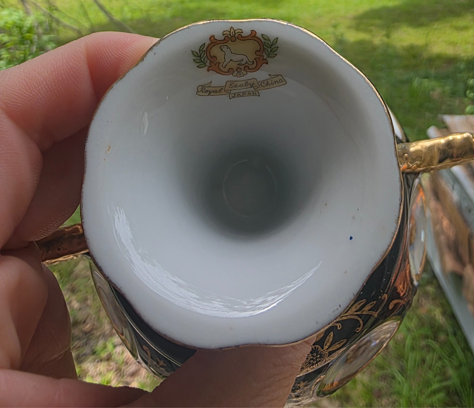 vintage sealy lusterware compote gold portrait bowl