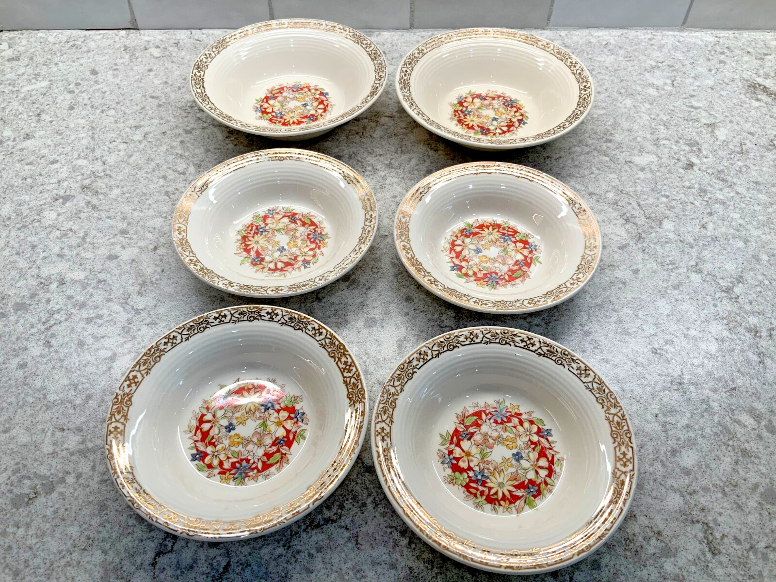 Triumph American Limoges Gold Floral China Berry/Dessert Bowls