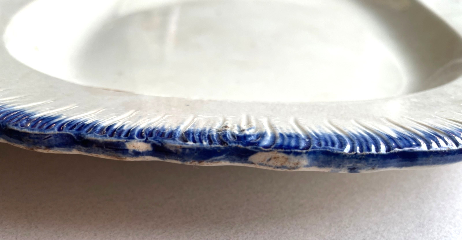 Antique Marked Adams Staffordshire Blue Feather Edge Platter 14-3/4” x 11-5/8”