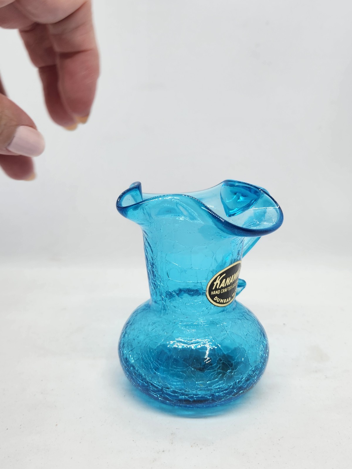Vintage Kanawha Blue Crackle Glass Creamer Pitcher 3 Inches Glows!