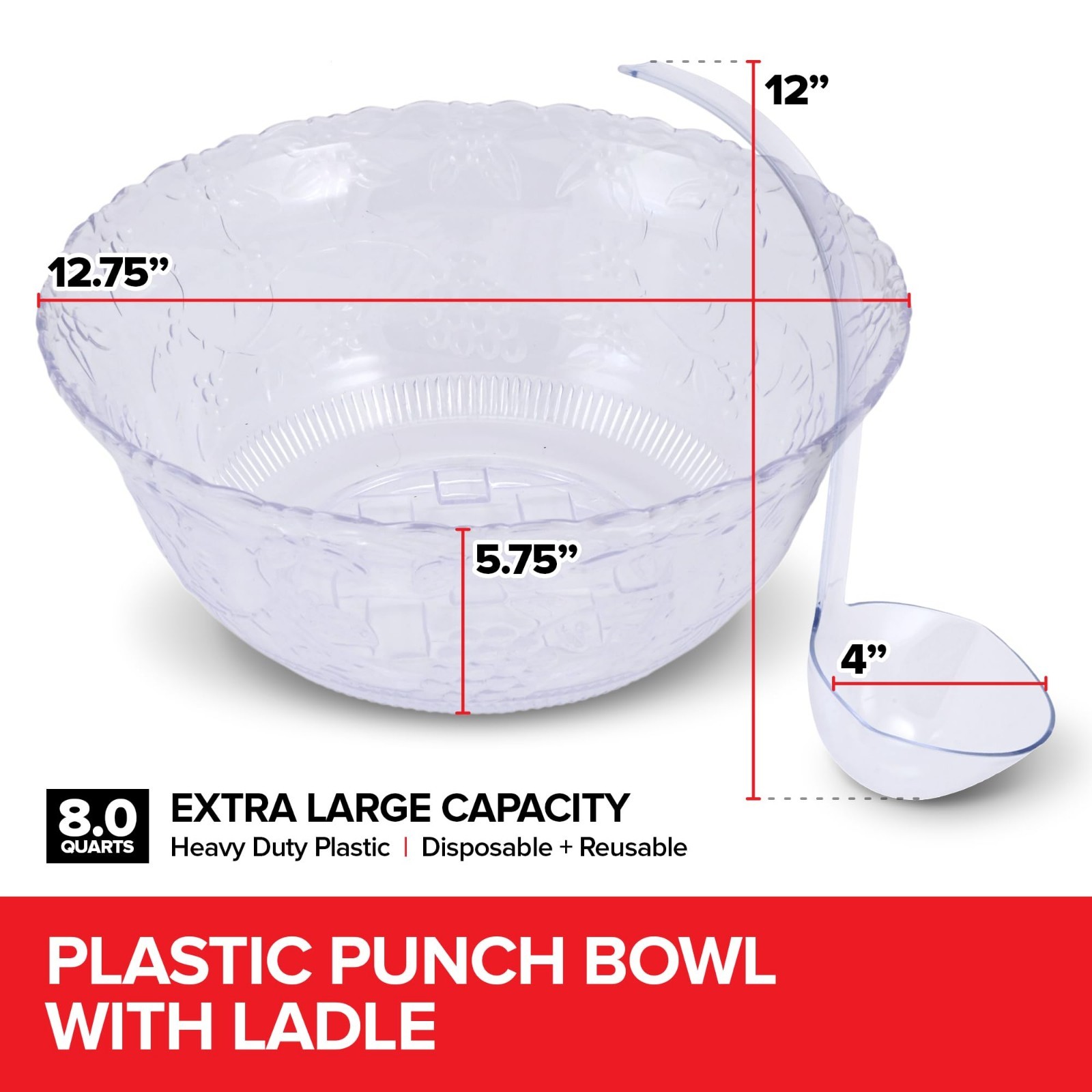 Premium Plastic Punch Bowl Set with Ladle – Fancy Disposable Party Bowls for Eve