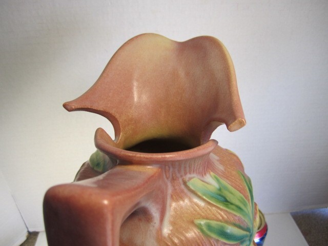 VTG Roseville PEONY Pottery Pink To Green 9-15″ Large Handled Ewer Pitcher