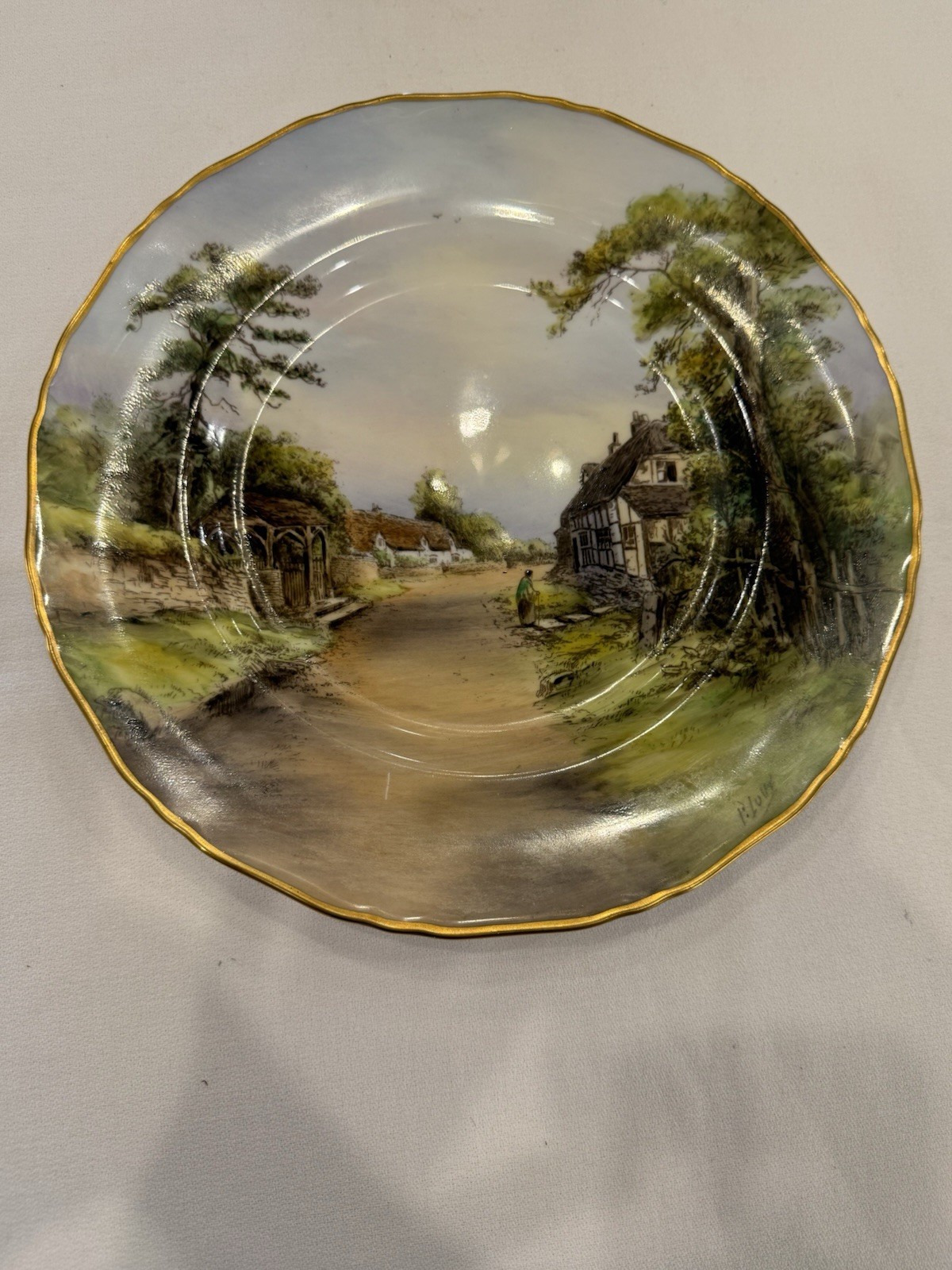 Pristine 1952 Royal Worcester Welford on Avon Plate Signed P. Love 10.5″