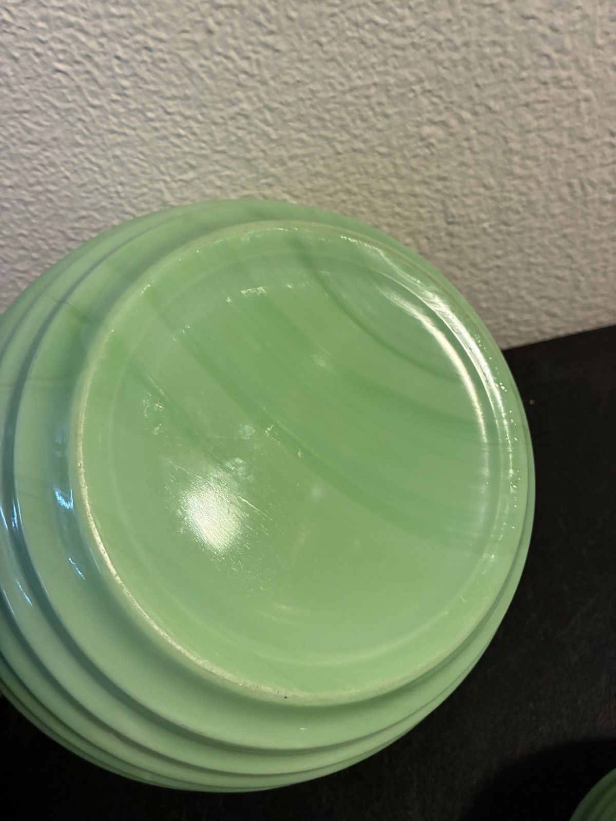 Jeannette Glass Concentric Circle Mixing Bowl Set Jadeite Green 5 7 & 9” Uranium