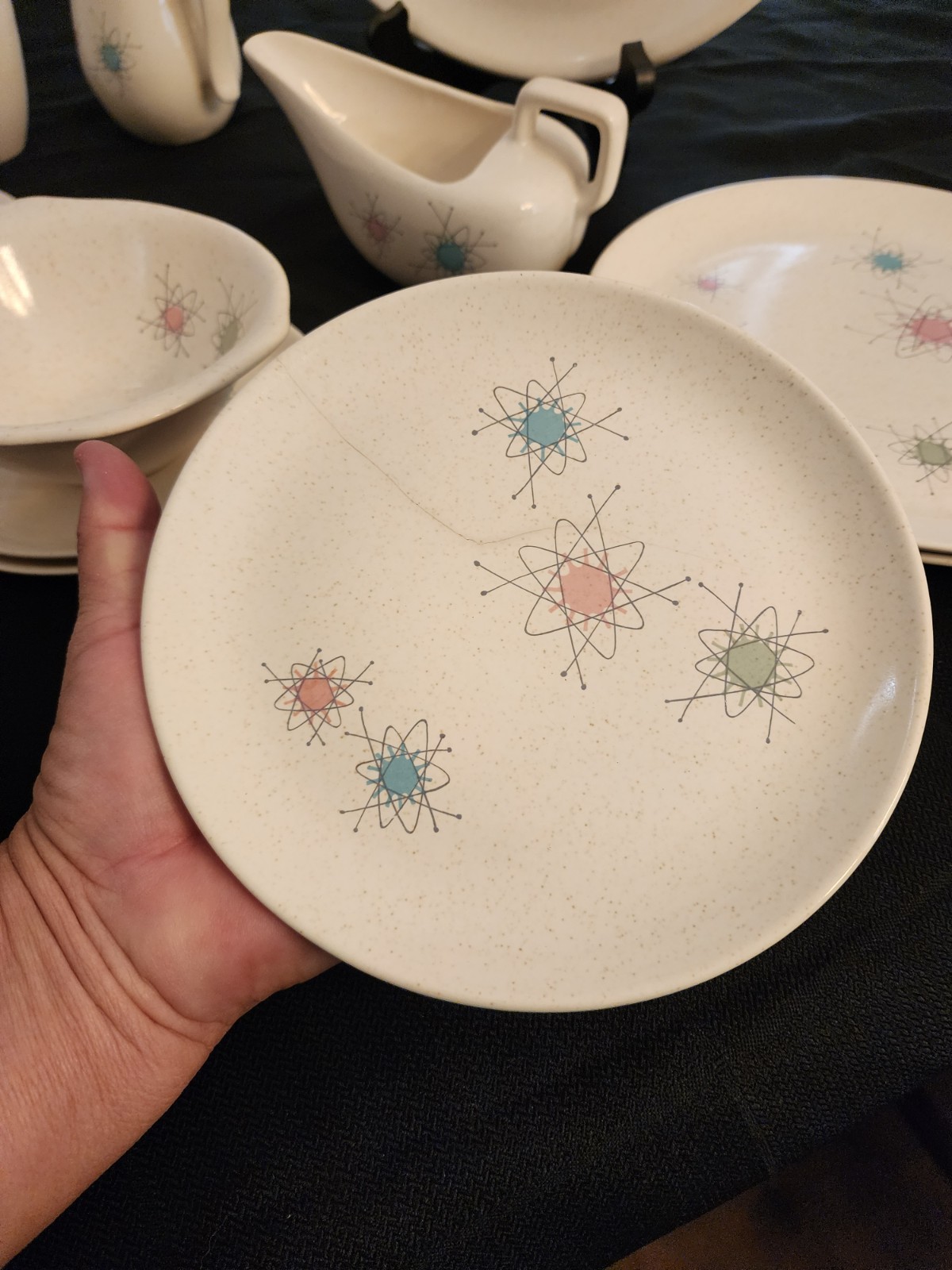 Vintage Grant Crest Tempo Atomic Starburst Set – 1950s USA MCM Speckled Lot