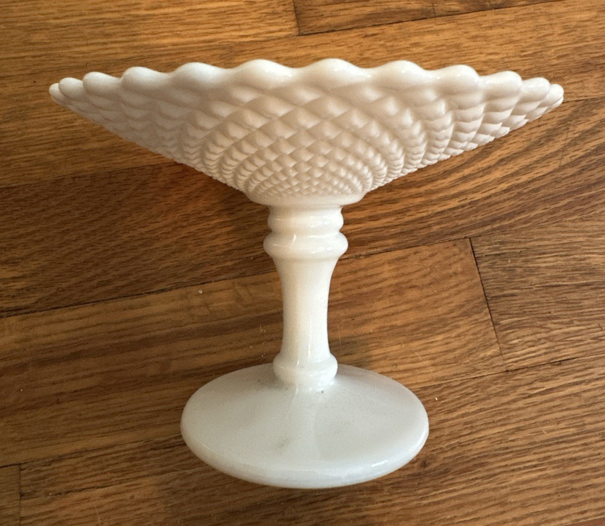 Vintage Westmoreland Glass Co Diamond Milk Glass Pedestal Compote Candy Dish