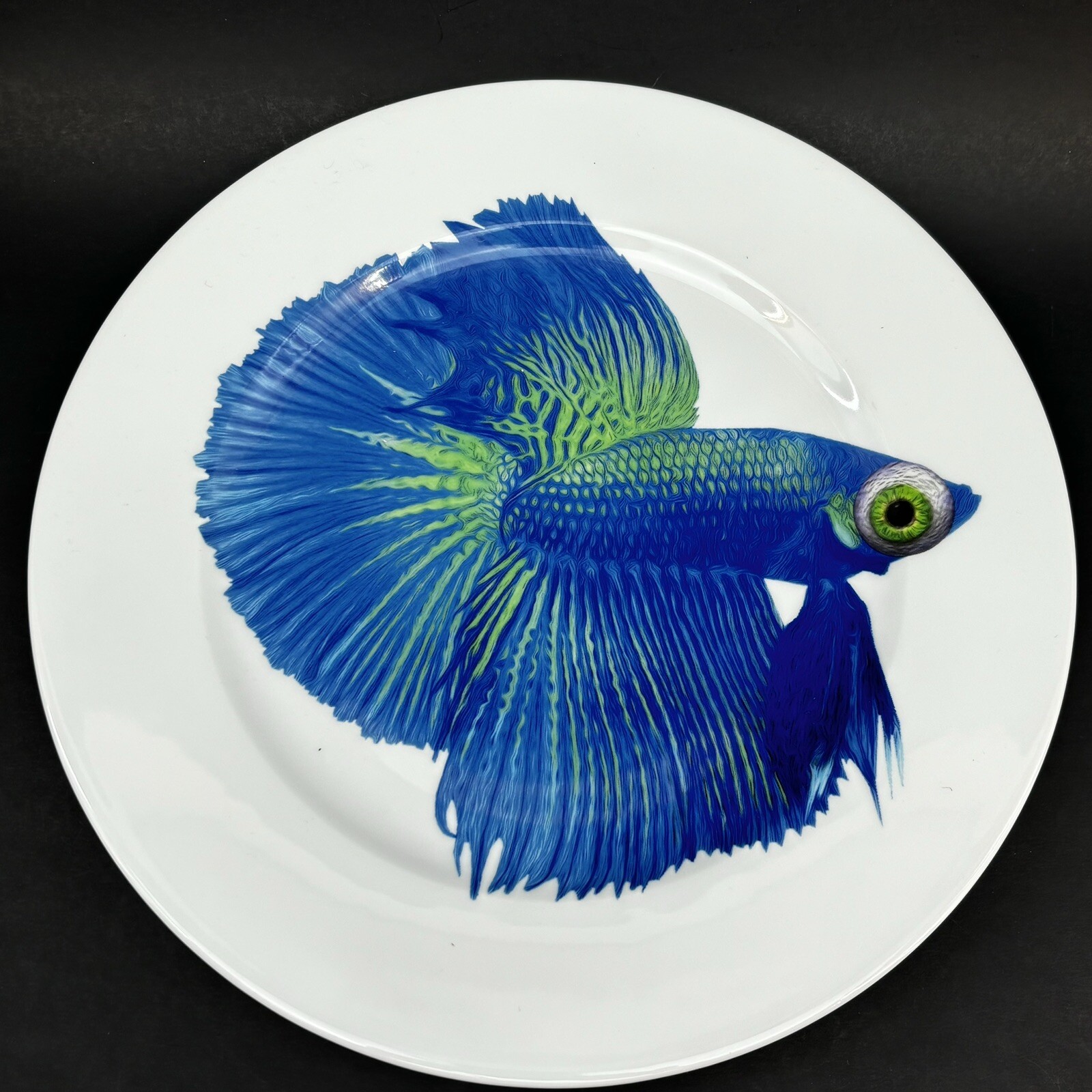IKEA Blue Beta Fish 12.5” Porcelain Serving Platter Chop Plate Mint 22763