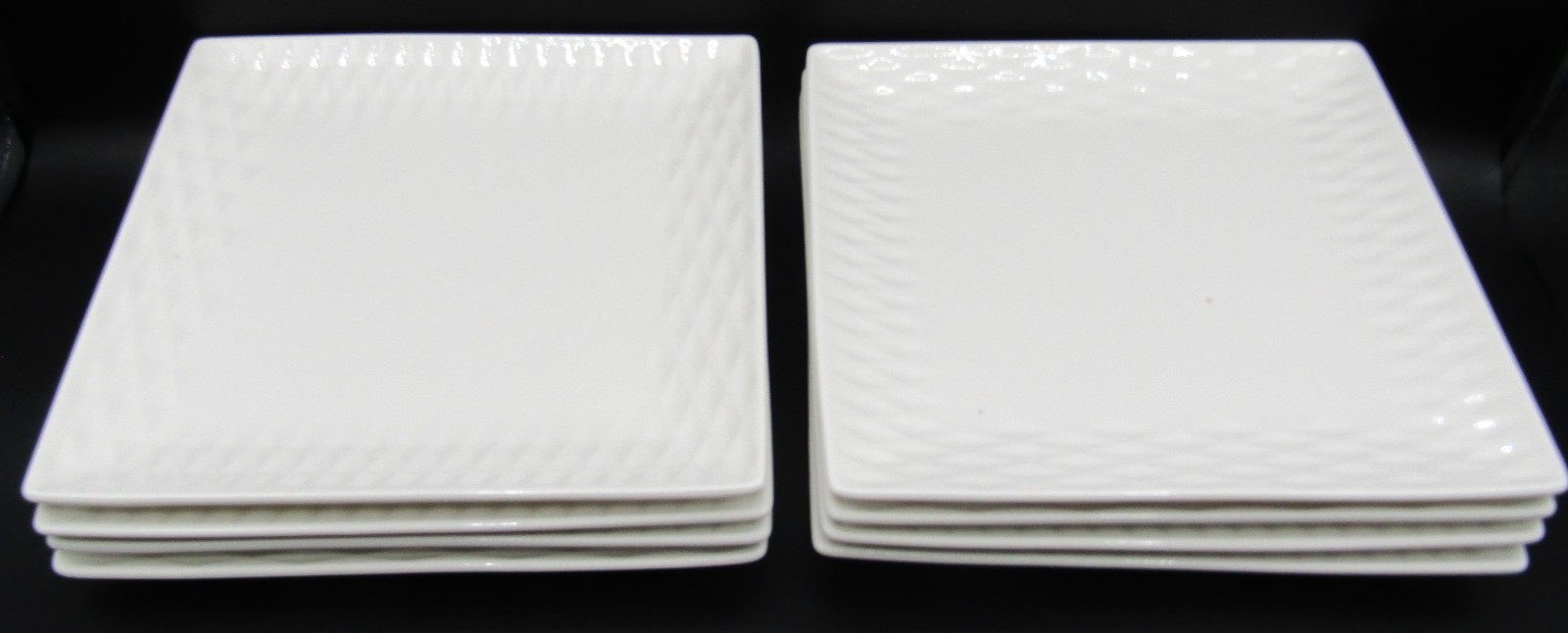 Set of 8 Roscher Basketweave Square Salad Plates 8″ Embossed White Porcelain