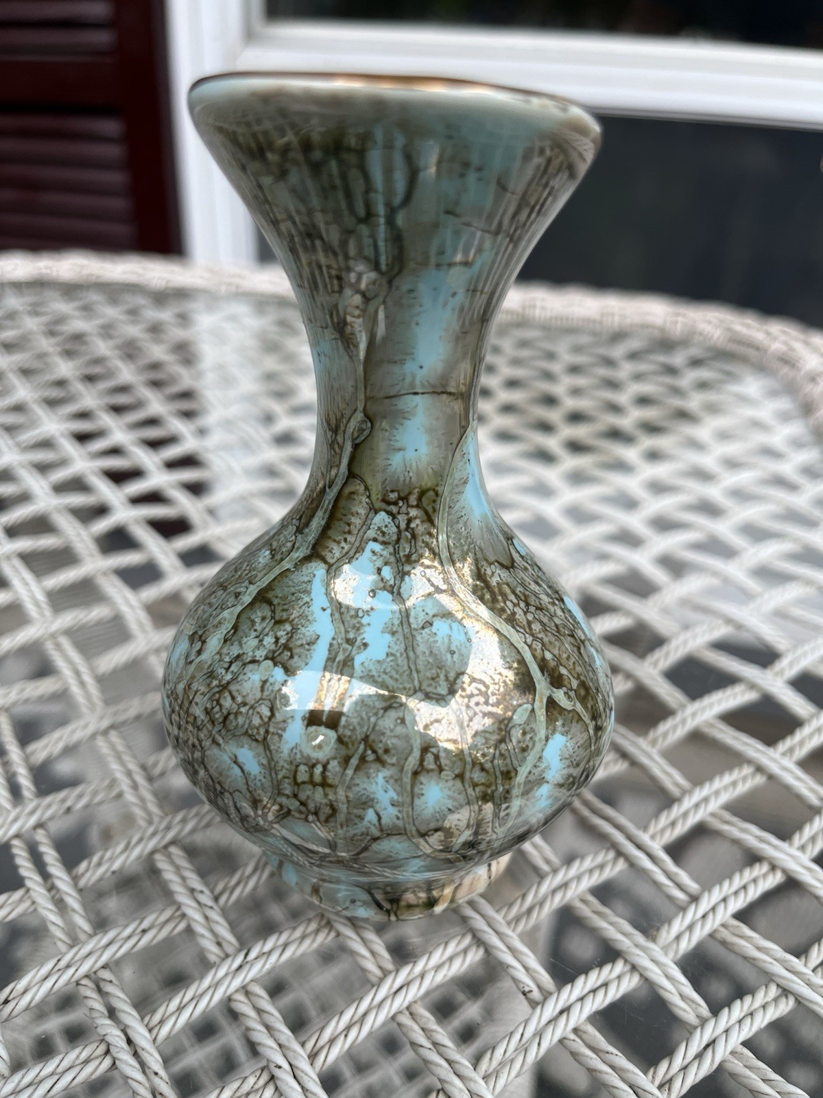 Vtg Delft Hand Painted Small Ceramic Pitcher Blue And Gold Tone Swirled 5 In