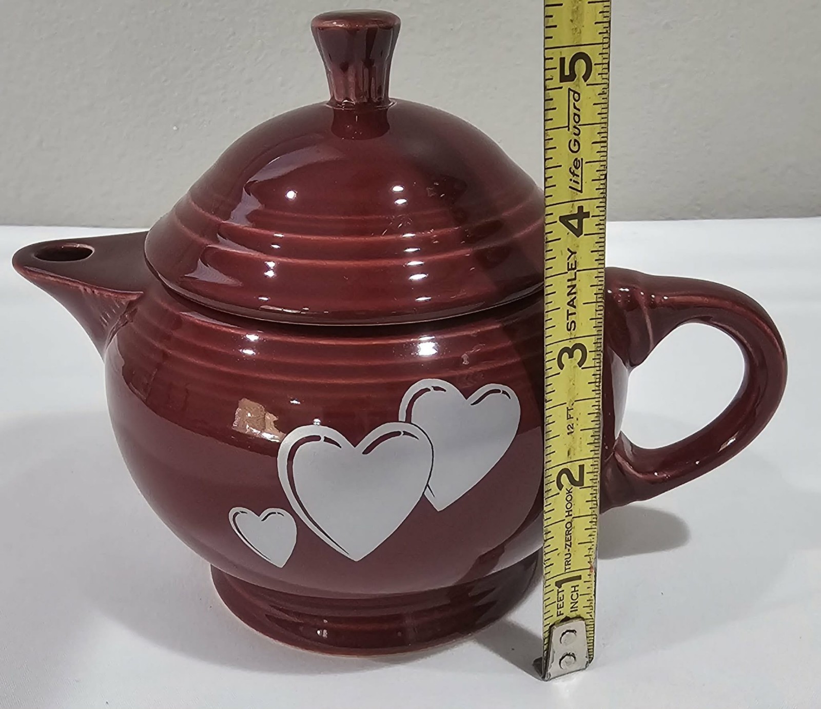 2001 Fiestaware 2 Cup Teapot With Lid Trio Of Hearts Cinnabar Excellent