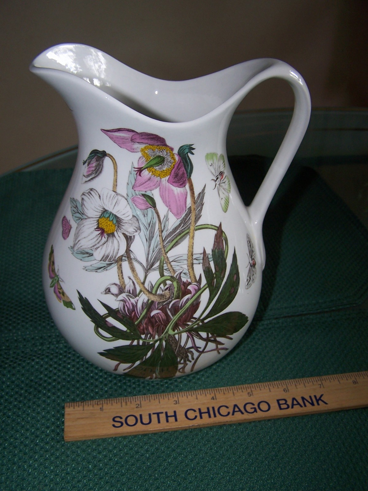 Portmeirion Botanic Garden 56 oz Water Pitcher Christmas Rose Butterflies 8”