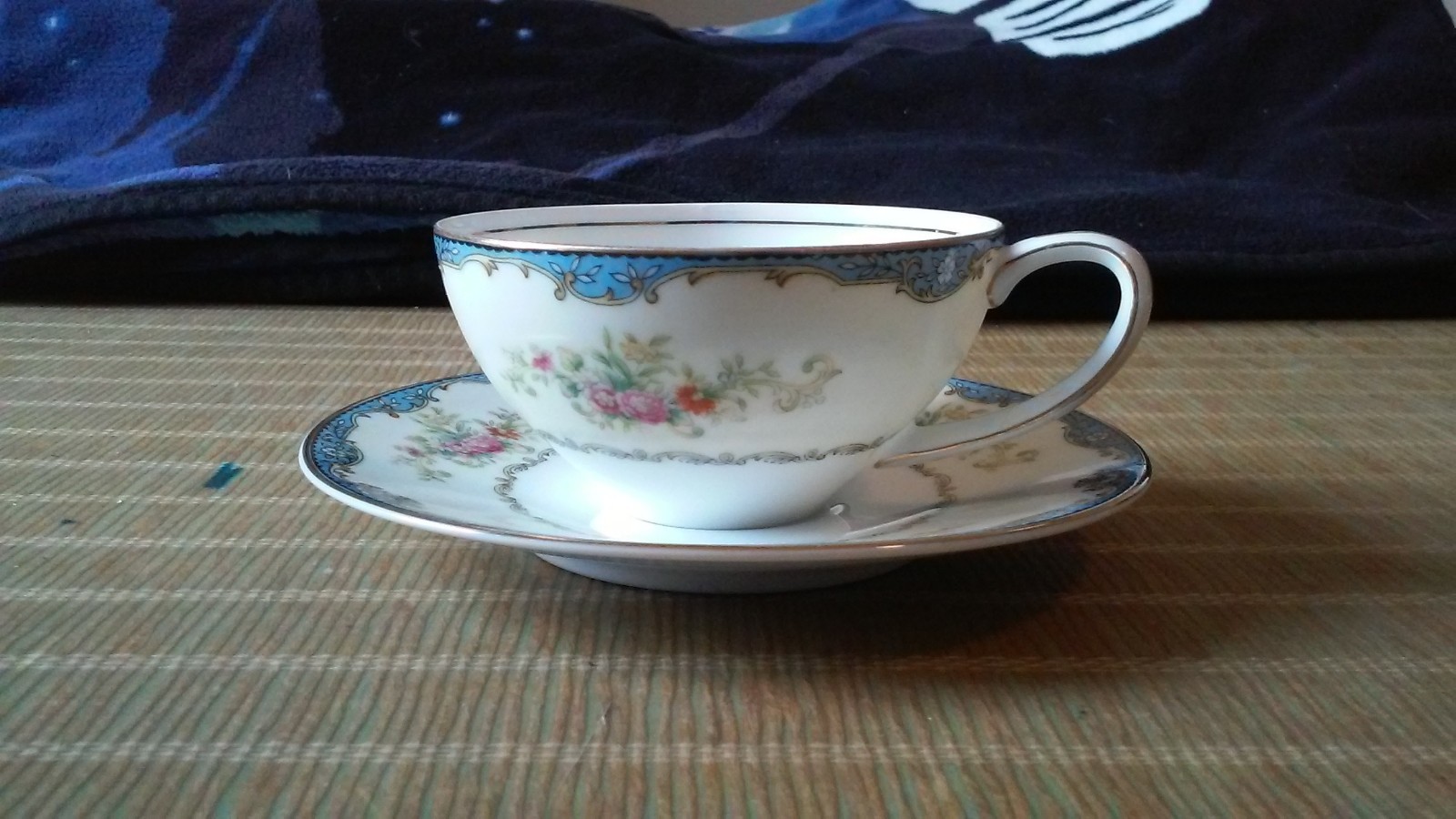 A Flat Cup & Saucer Set Thames (F & B Japan) by MEITO Height: 2 1/8 in
