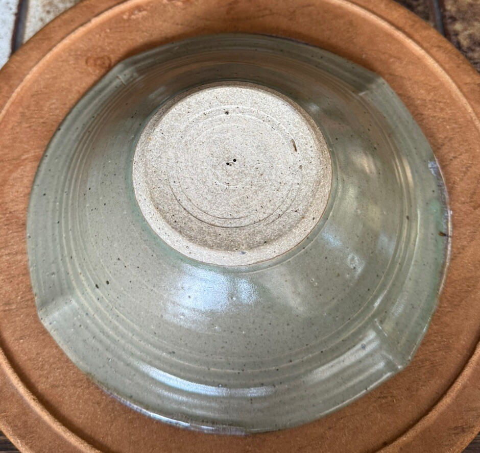 Studio Pottery Bowl Glaze Pinch On 4 Sides Handmade 8.25”D