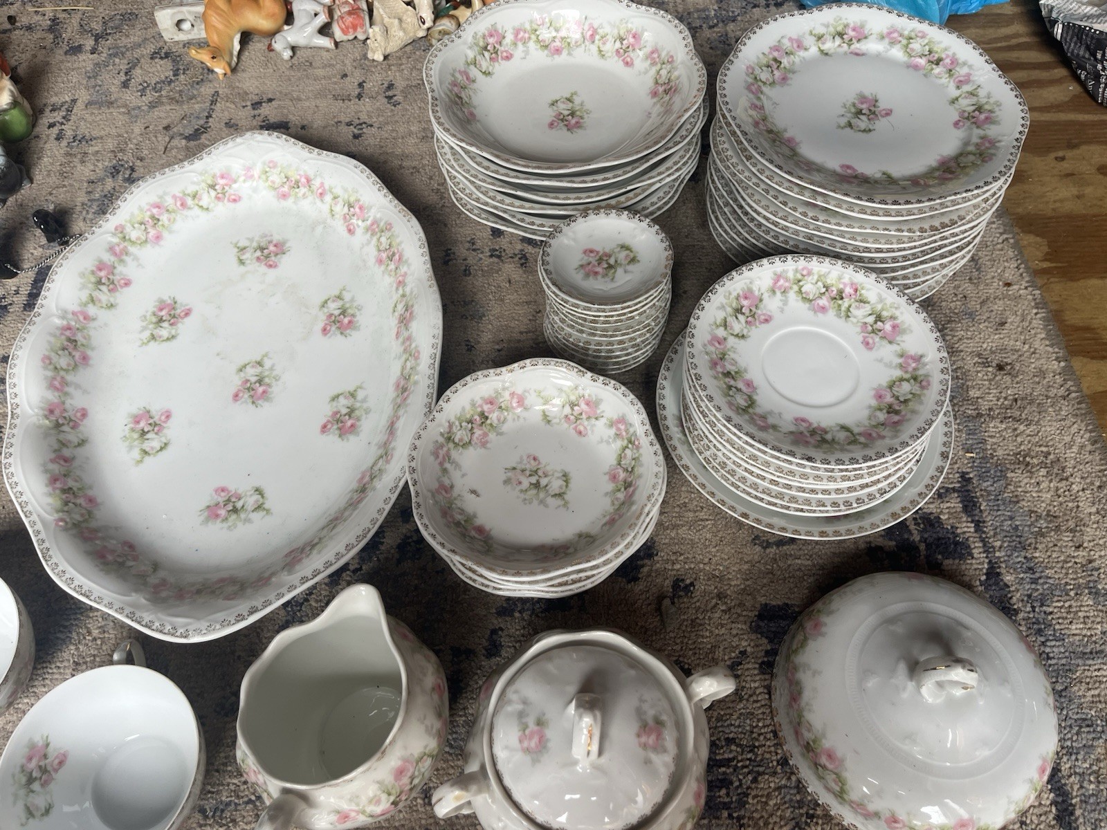 Mignon Bavaria Porcelain Floral Dinner Set White Pink Green Plates Cups Creamer