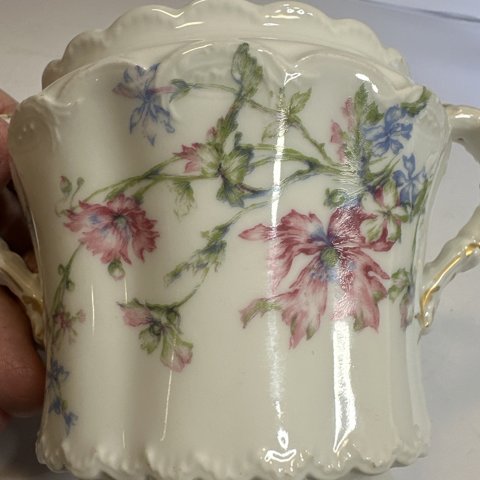 Vintage Haviland China Limoges Over Sized Sugar Bowl w Lid Roses Floral Design