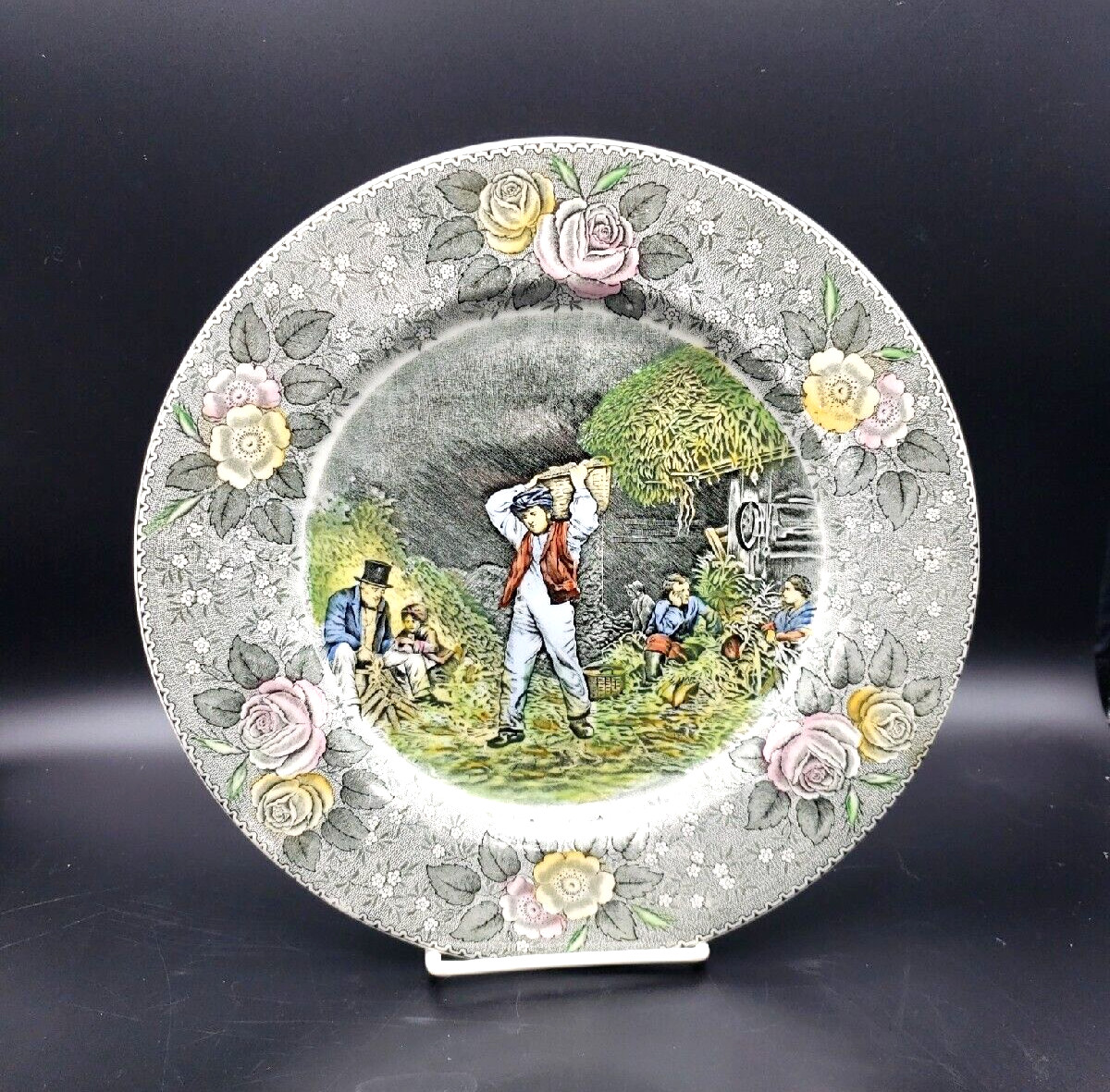 VTG Engravings for the People Plate Adams Currier 10.5″ Husking Farming Harvest
