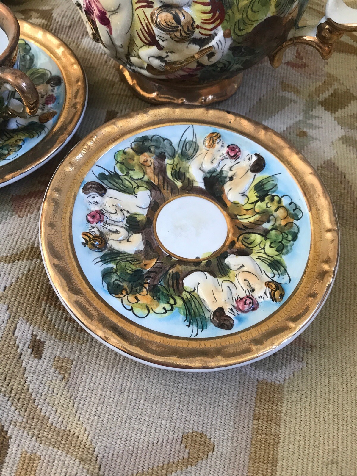 Vintage Capodimonte Italy Cherub & Music Demitasse Espresso Tea Set 15 Pcs NICE!