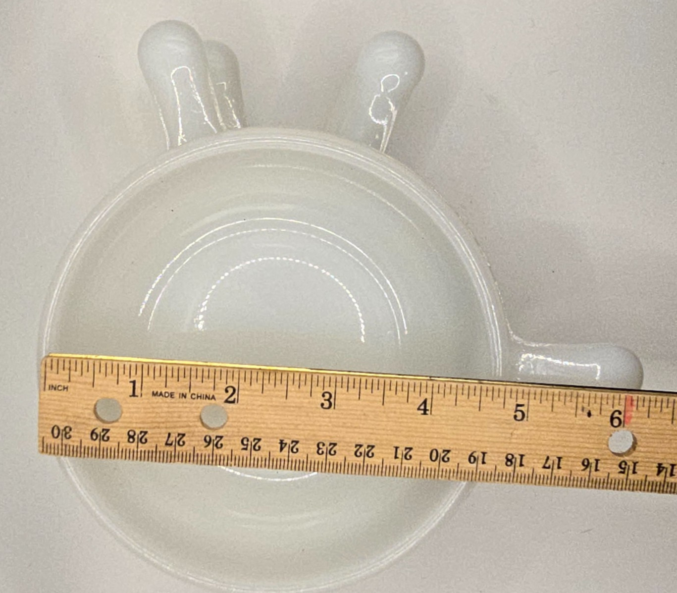 Glasbake Bowls w/ Handles 11 oz. Set of 4 White Milk Glass J2663 USA Vintage