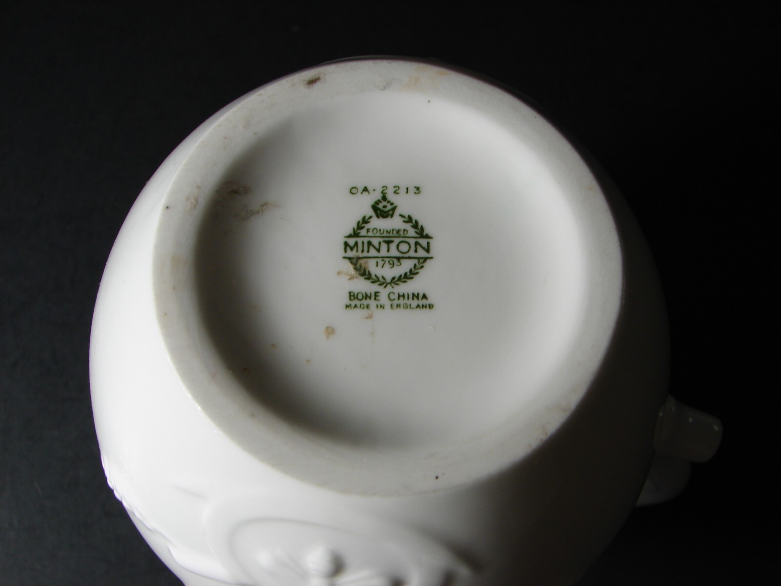 Minton Bone China Pitcher White Embossed Harvest Scene Vintage England 1940s