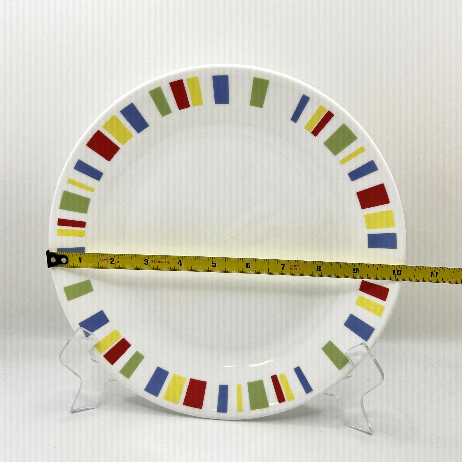 Corelle Memphis Dinner Plates Colorful Geometric Blocks 10.25” Set of 4