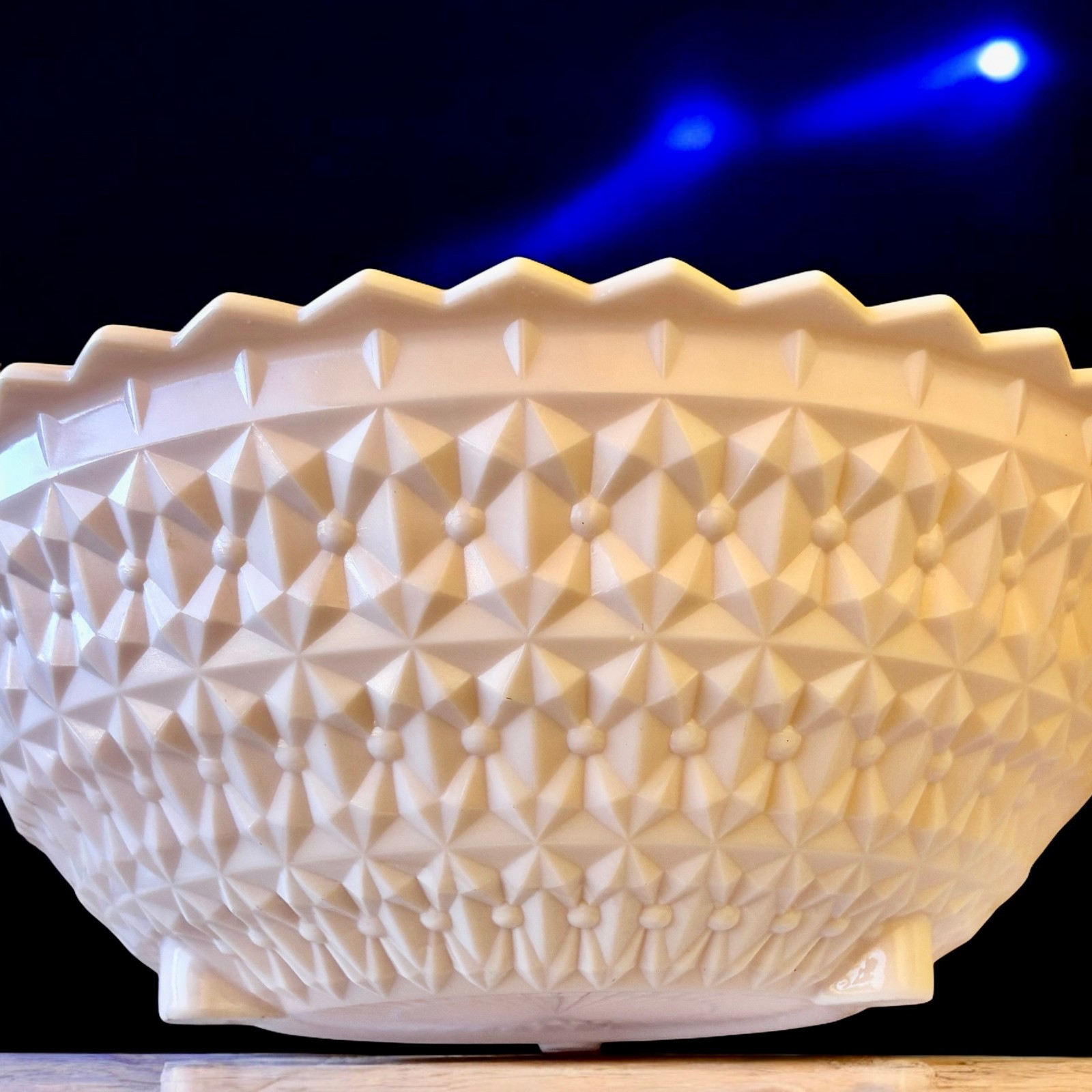 Vintage 50’s Pink Milk Glass Bowl Footed Jeannette Buttons & Bows Pattern Large