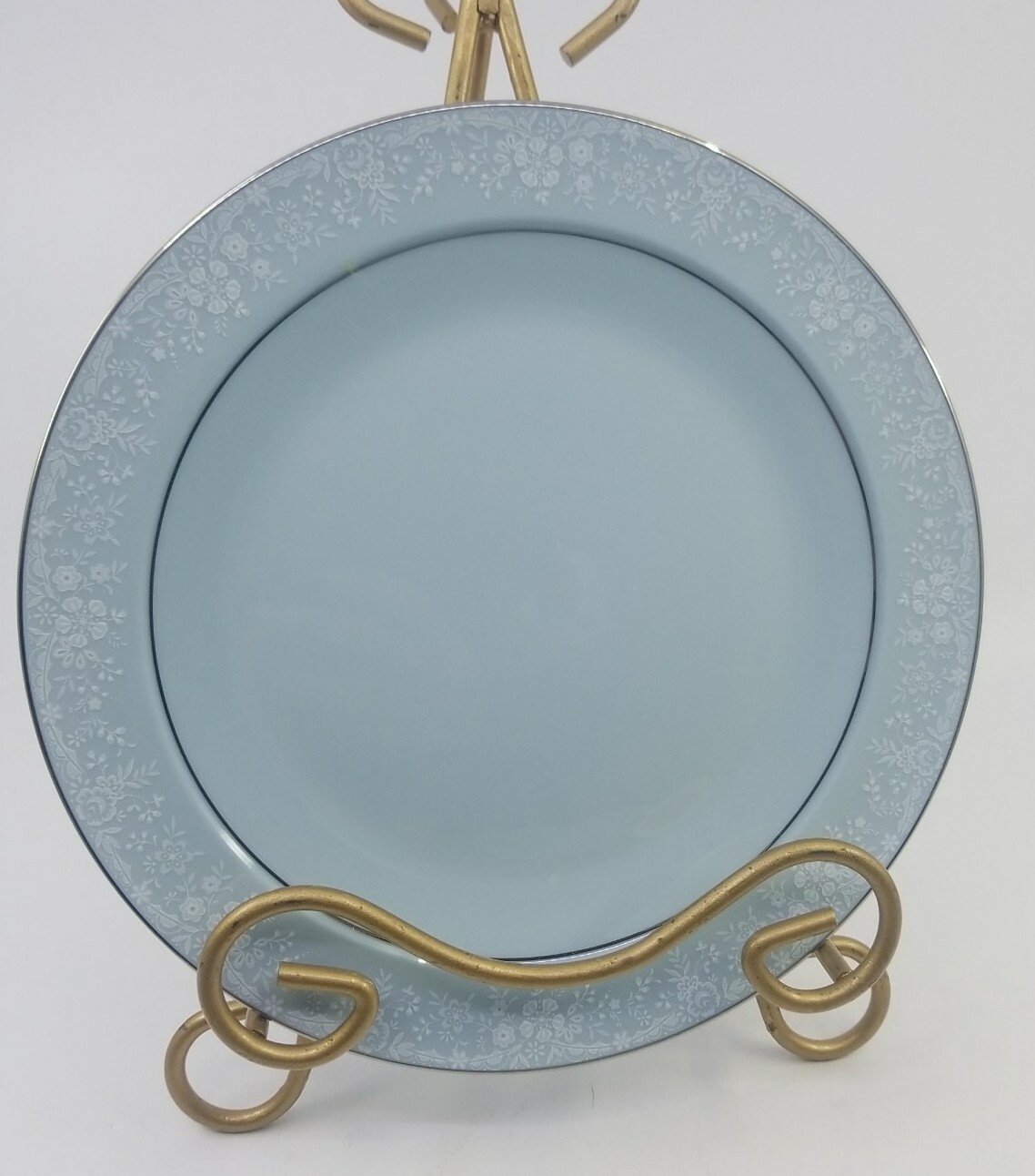 Noritake Fidelity Dinnerware 6pcs. Setting Blue White Flowers Platinum Trim EUC