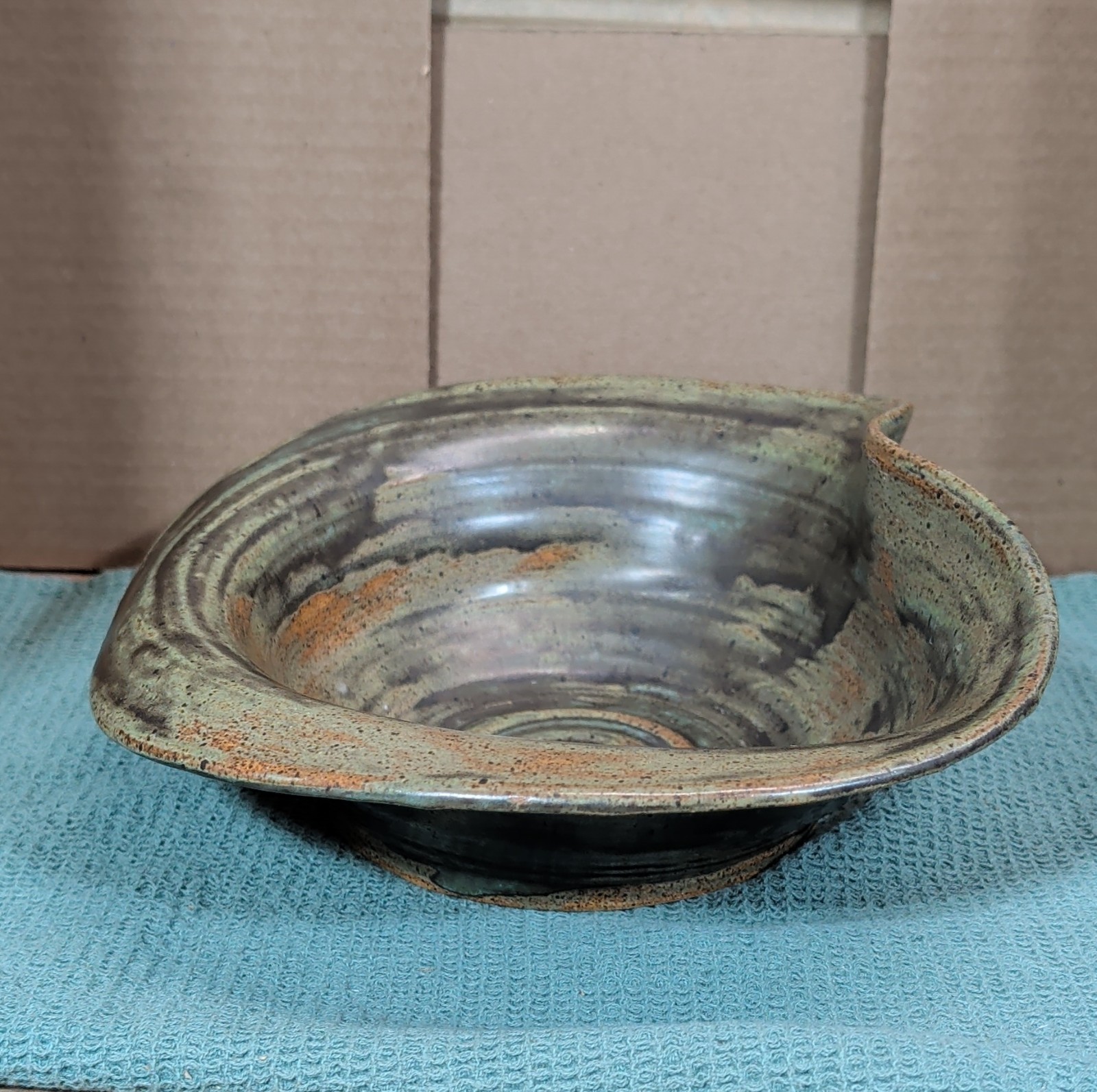 Signed C. Miller Studio Pottery Bowl – Hand Thrown Asymmetrical Scooped Rim