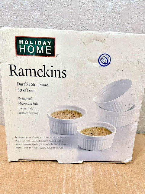 New Stoneware Ramekins Set of 4 “Holiday Home”, Free Shipping