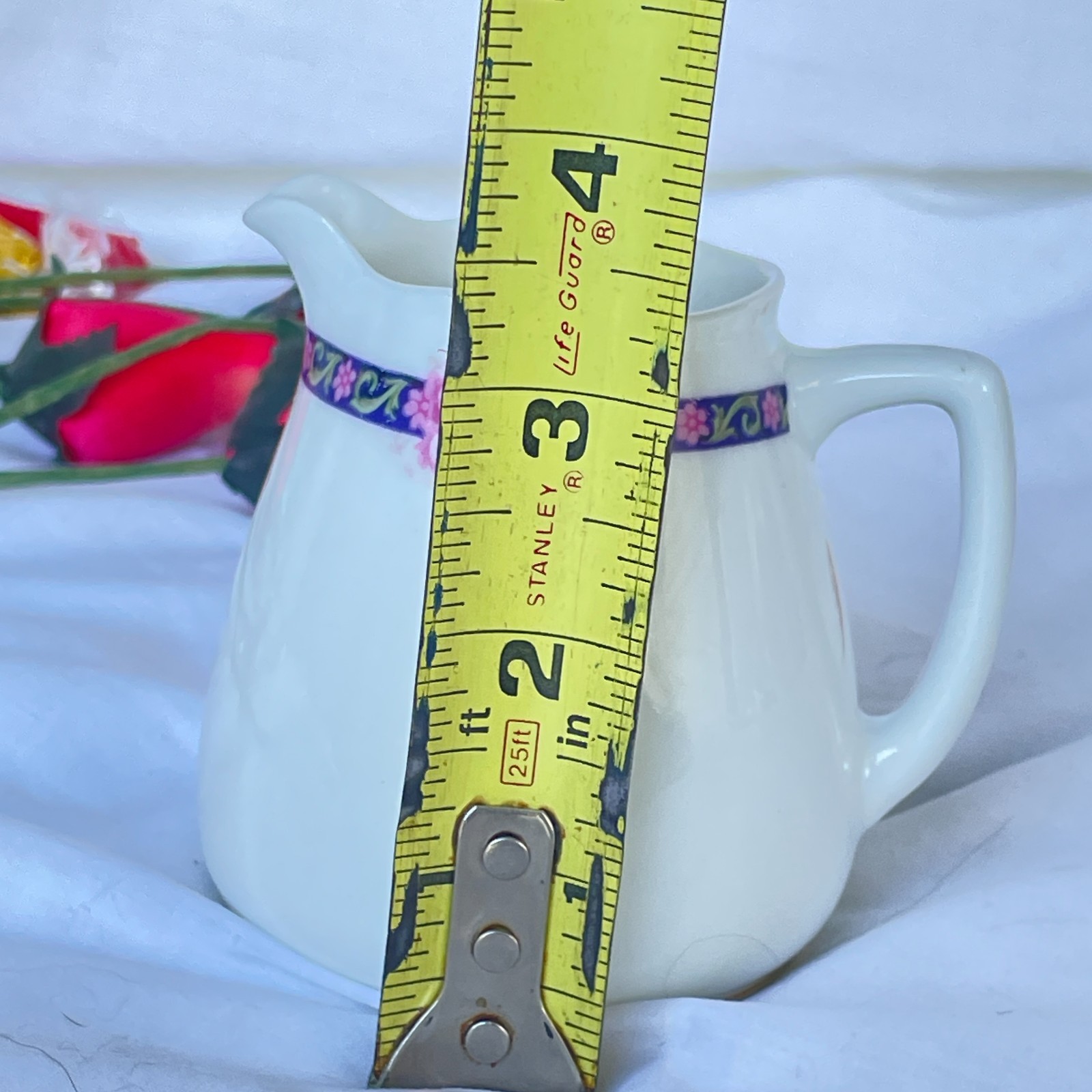 Vintage 1910s Hermann Ohme Silesia White Porcelain Rose Garland Creamer Art Deco