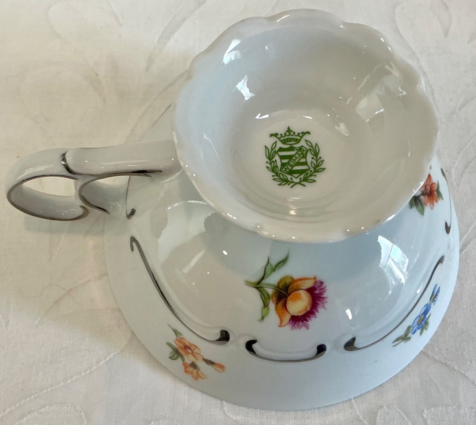 Vtg Weimar Porzellan 2-Piece Snack Set Hand Painted Floral Porcelain