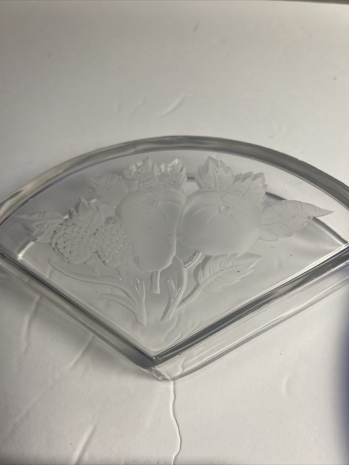VTG Imperial Glass Intaglio Fruit 3 Part Relish Appetizer Dish Blue Under plate