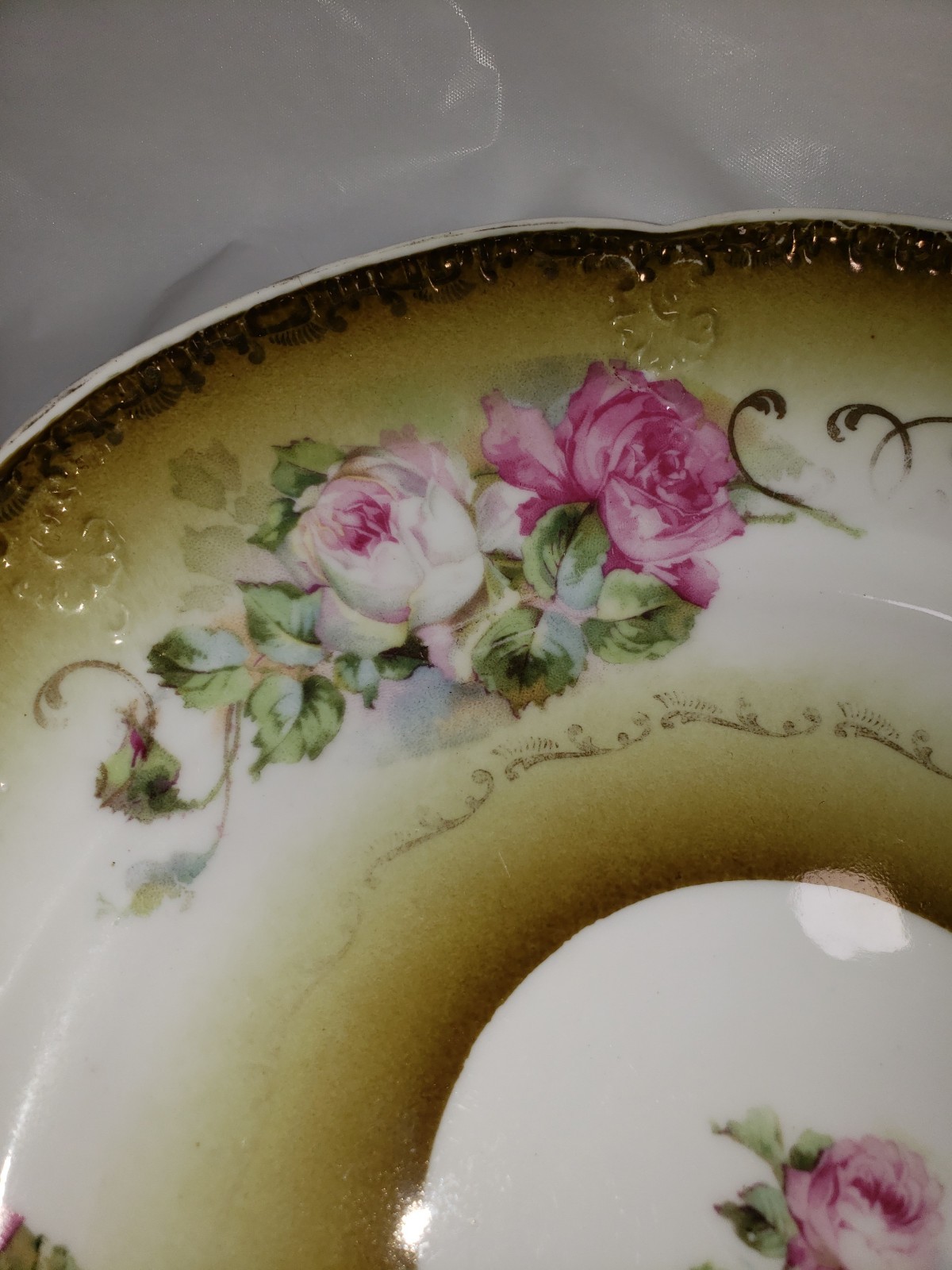 Vintage Porcelain Germany Plate Pink Roses & Gold Accent 9 1/2″