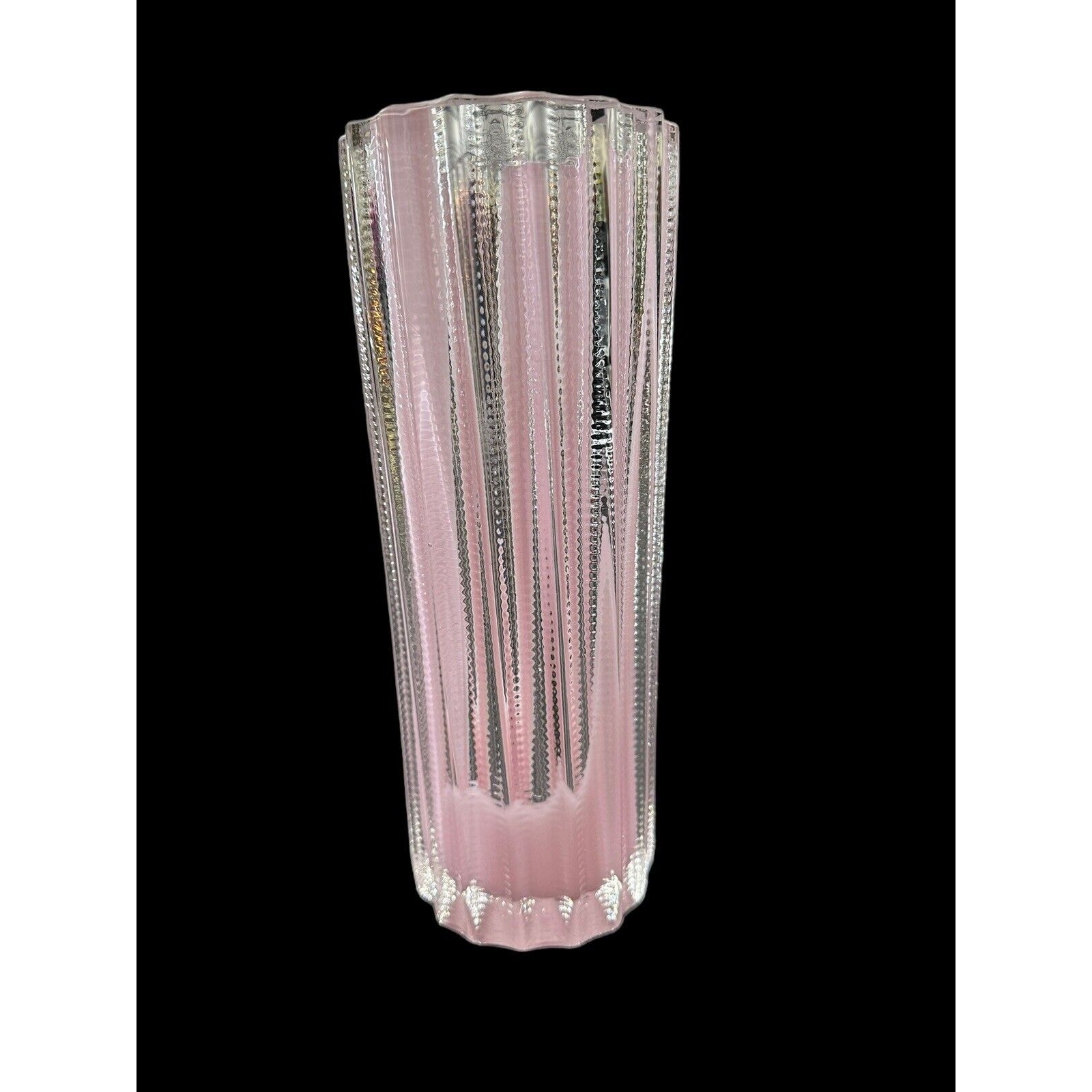 Matt Kolbrener – New Hand Blown Pink Splash Threaded Vase OOAK Signed Dated 10”