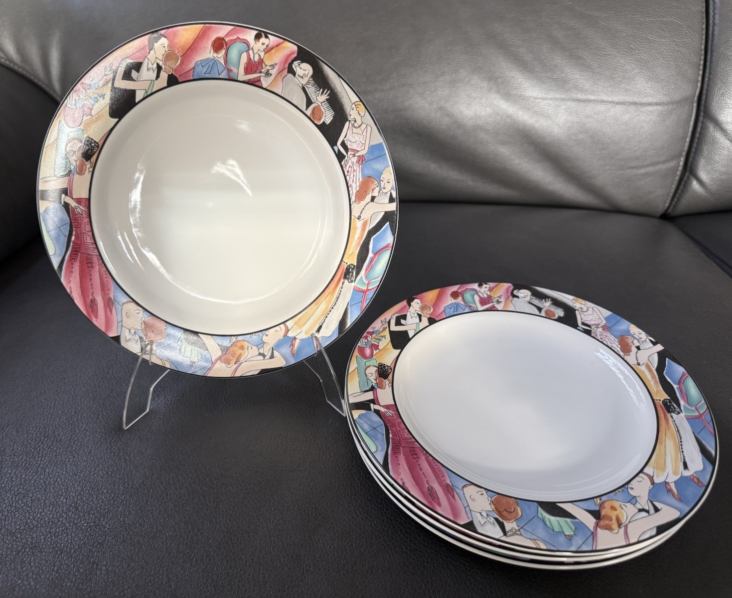 4-Sakura”Tango” #993 By Sue Zipkin Salad/Dessert Plates Art Deco Style 1993-1994