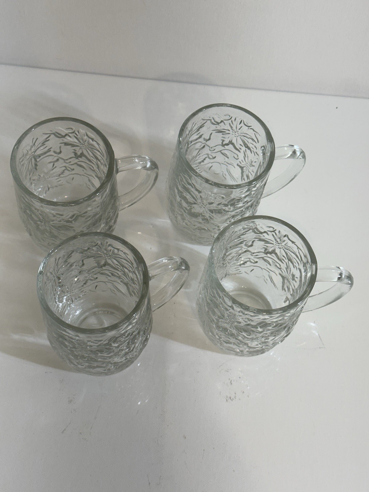 Princess House Fantasia Clear Coffee Cup Mug Poinsettia Set 4