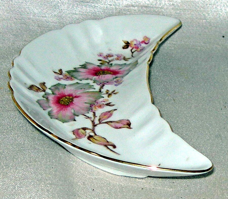 Vintage Mitterteich Bavaria Crescent Bone Dish #098 Floral Pattern
