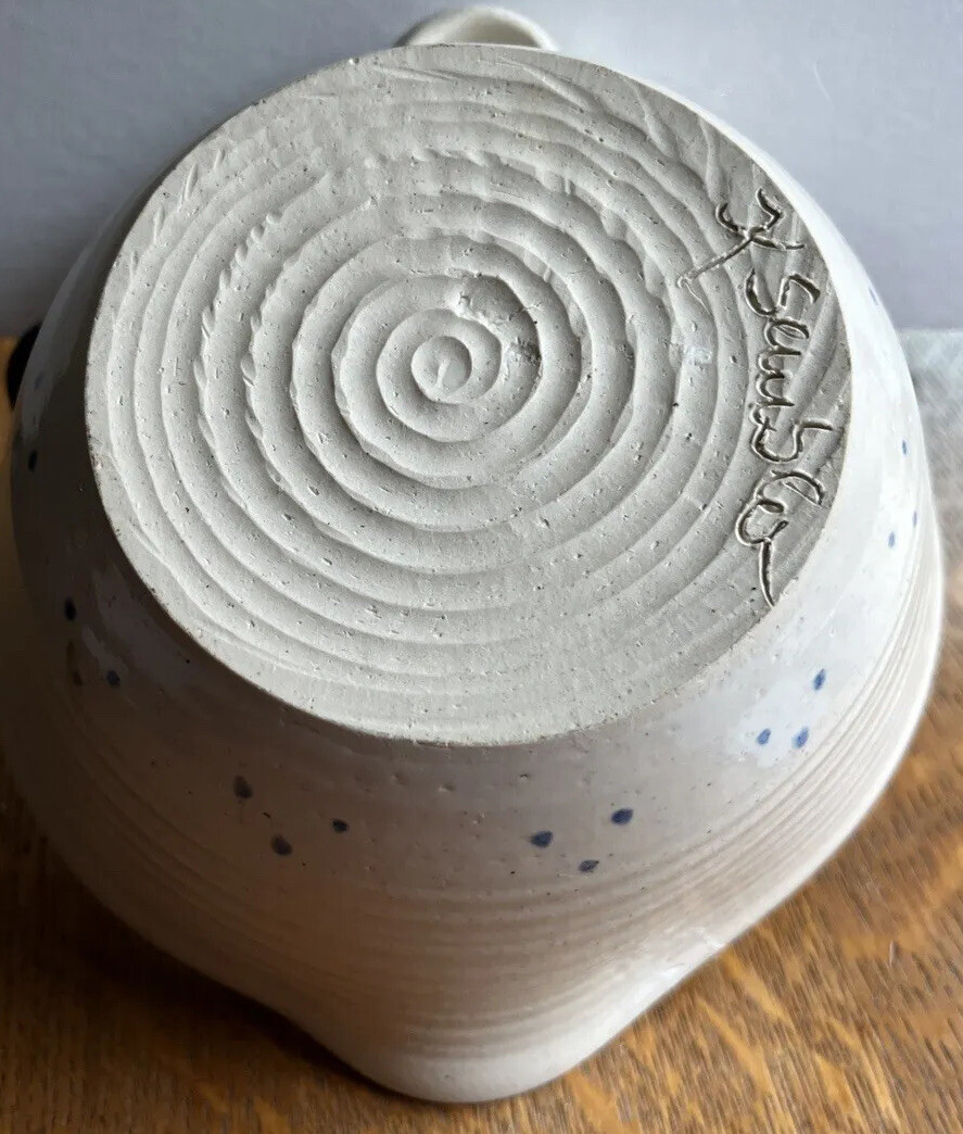 Stoneware Earthware Artist Signed Ceramic Bowl Handmade Mixing Bowl Pour Spout