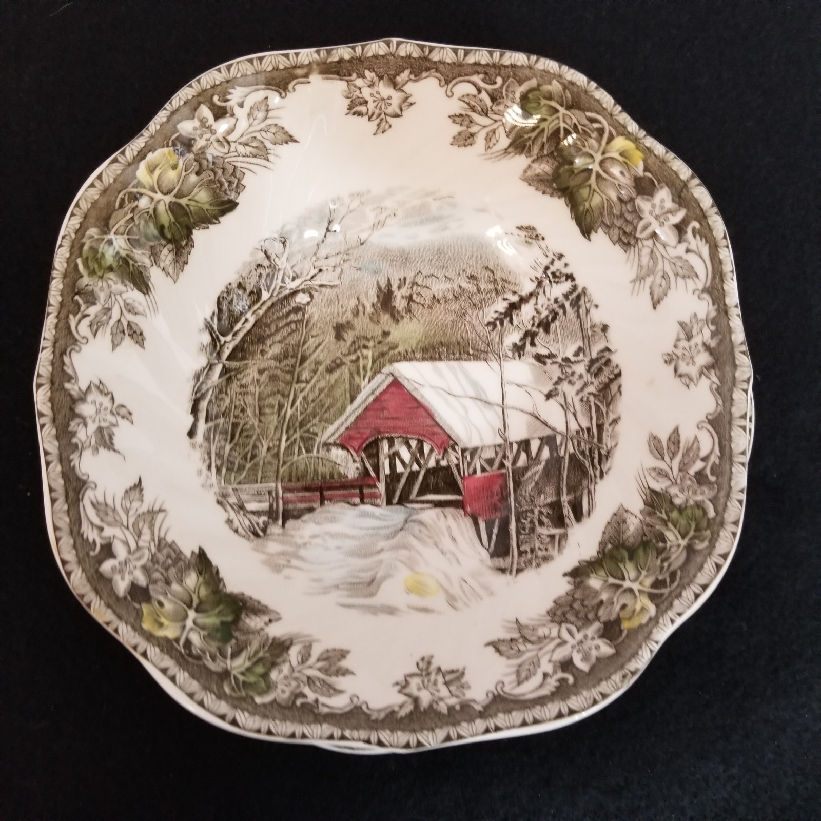 Six 6 1/4″ Johnson Bros Friendly Village Covered Bridge Cereal Fruit Bowls