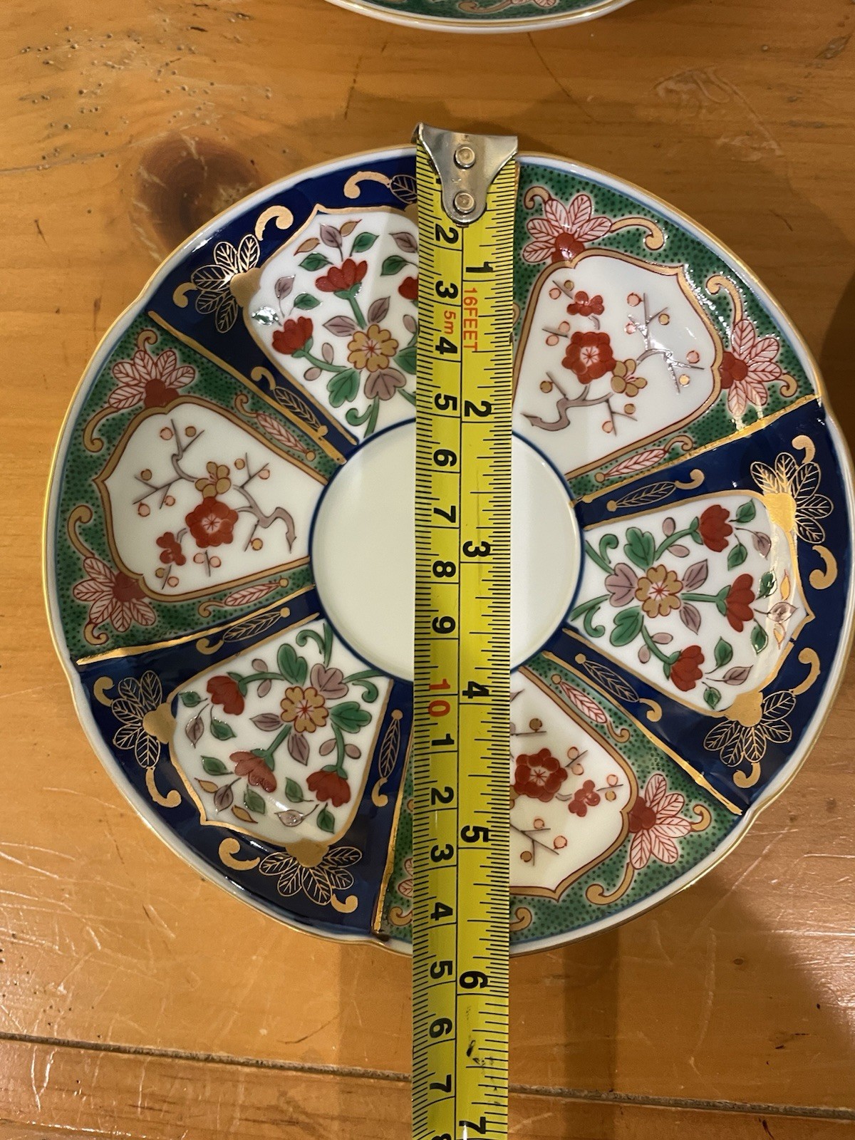 S/4 Japanese Imari Gold Scalloped Rim Cup/saucers Traditional Blue Rust