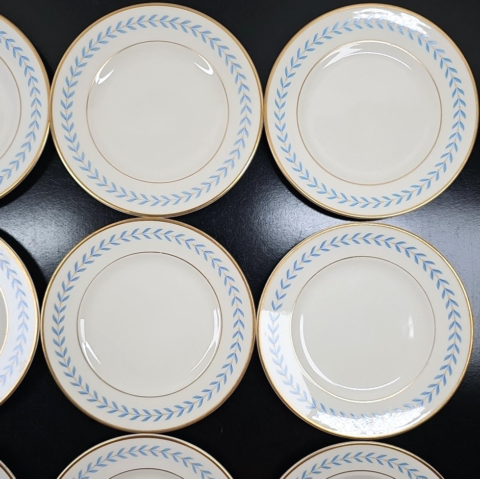 12 Syracuse China Sherwood Bread Plate Set Vintage Old Ivory Blue Laurel MCM Lot