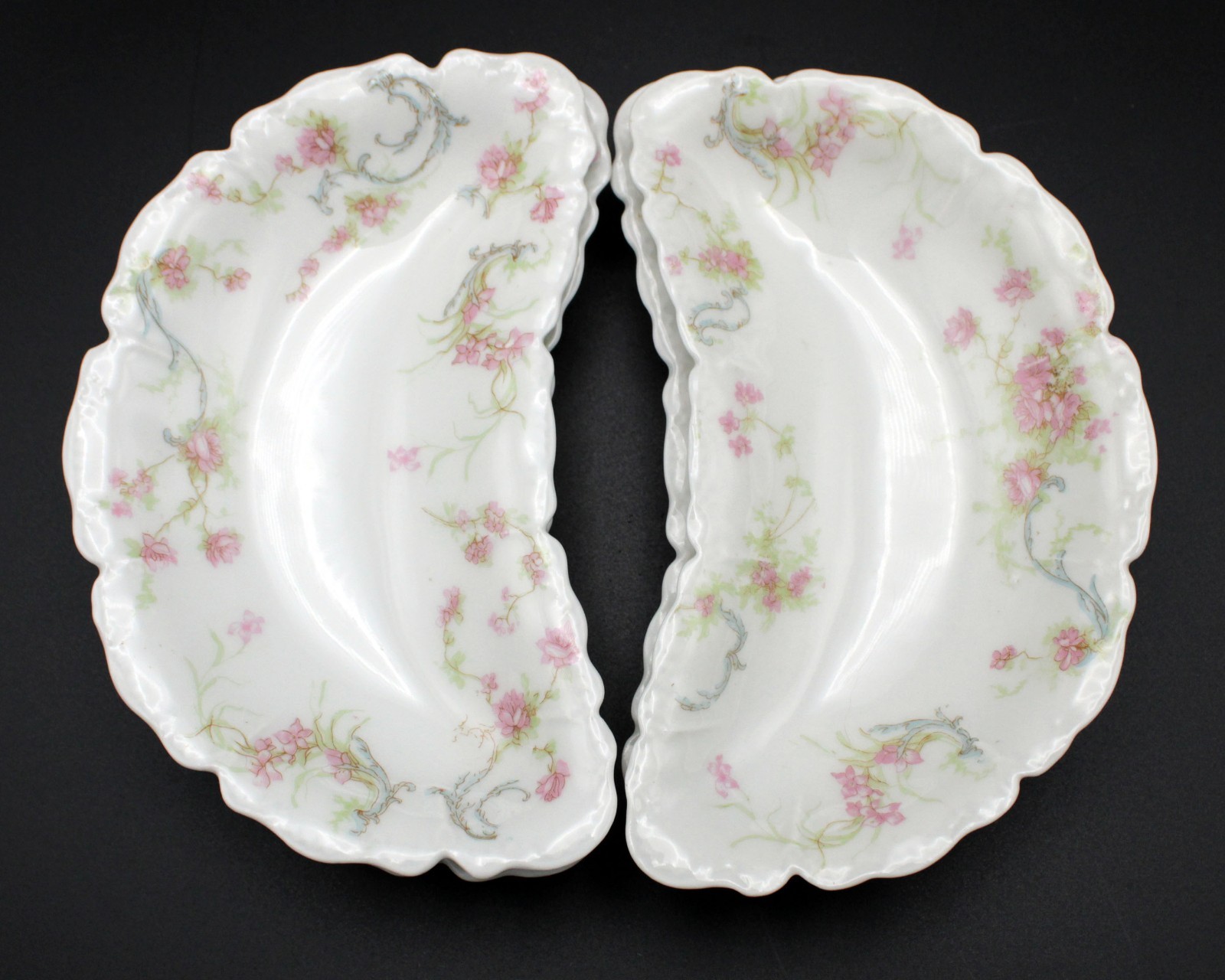Haviland Limoges Princess Crescent Bone Dishes Set 4pc, Antique Schleiger 57B 6″