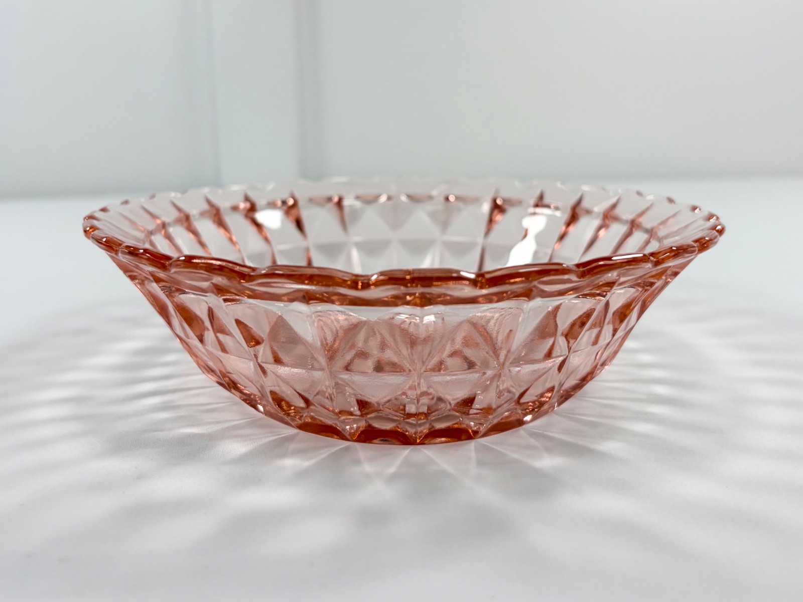 2 Vintage Jeannette Windsor Diamond Pink Depression Glass Oval Serving Bowls Set